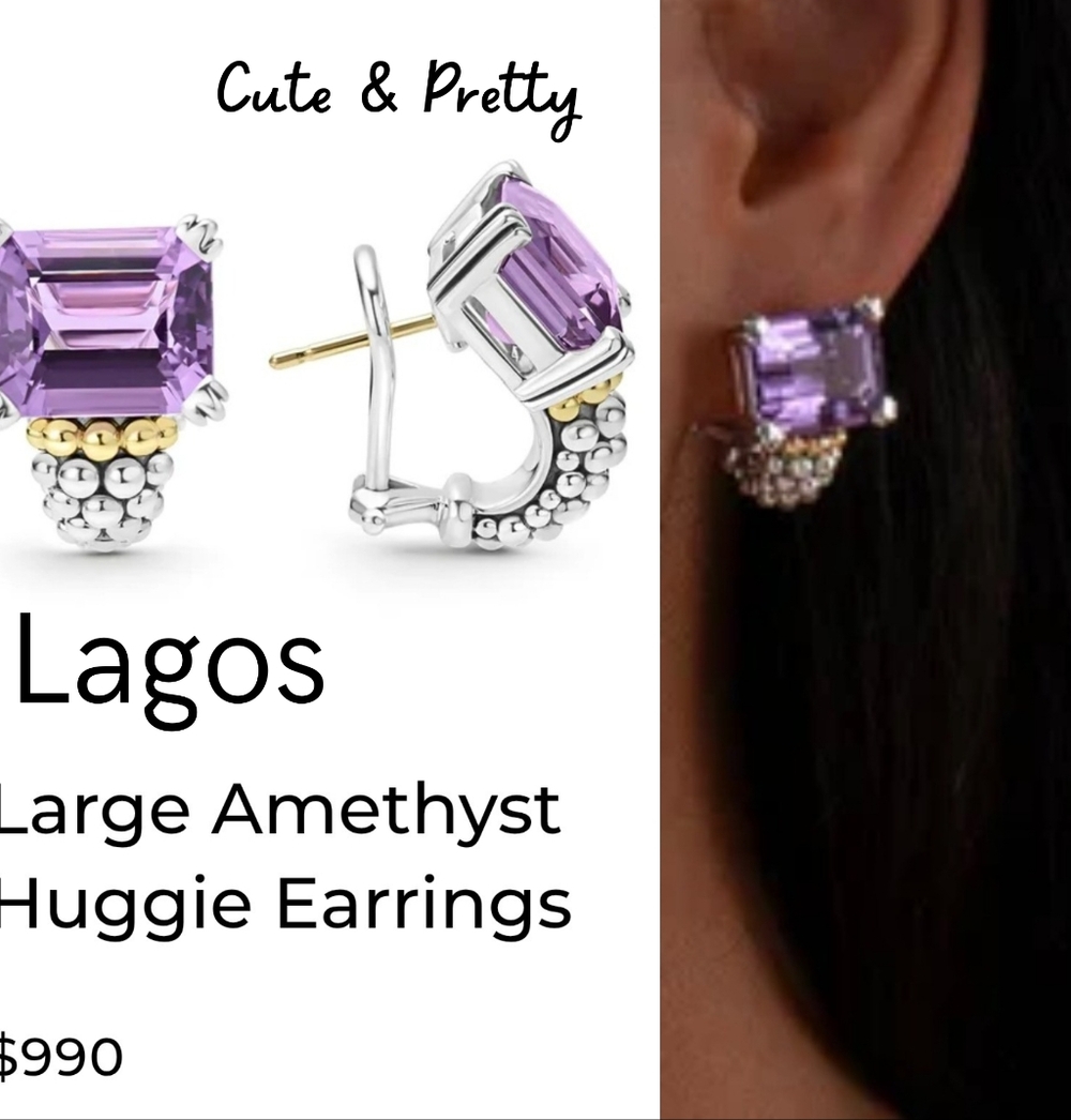 Lagos Large Amethyst Huggie Earring Silver 925/14k. Without Original Pack. #105